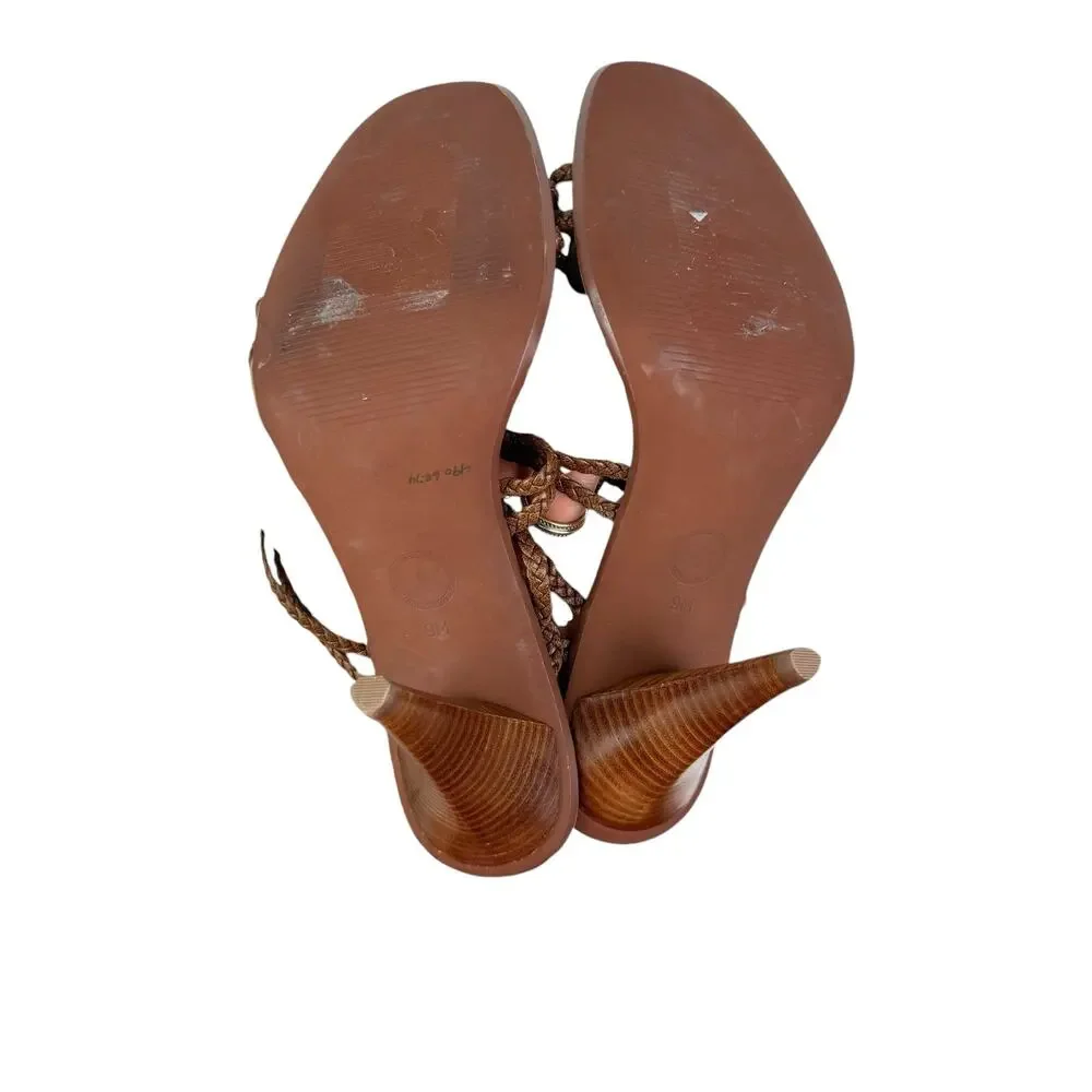 MICHAEL Michael Kors Dark Brown Leather Braided Strap Cone Heel Sandals